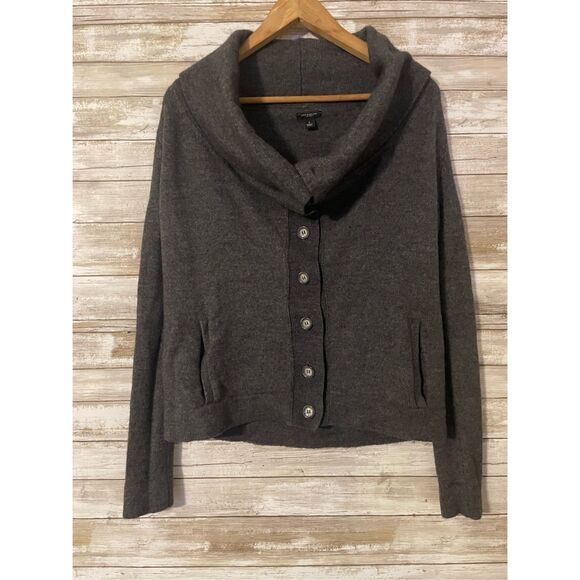 Ann Taylor Cowl Neck Button Up Cardigan Sweater Shirt Gray Large Long Sleeve - Picture 6 of 6